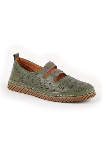 Mammamia Women's Casual Shoes Genuine Leather Laser Cut Perforated Double Ela...