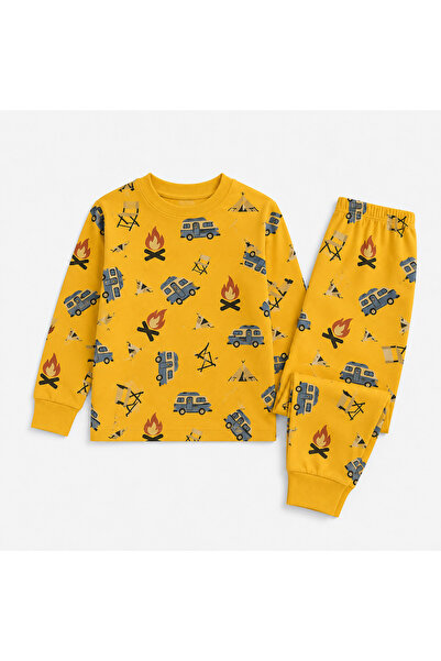 zahider Boy's 100% Cotton Camping Patterned Long-Sleeve Stretchy Pajama Set