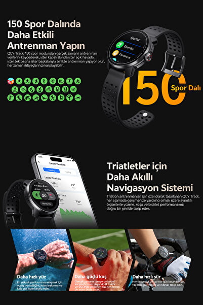 QCY Track Akıllı Saat 1.43" AMOLED Triatlon Spor Saati Çağrı, Uyku, HRV, Sağlık, Navigasyon, VO2, Kalp Atış Nabız Takibi