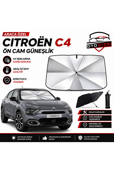 Oto Çizgi Citroen C4 Şemsiye Tip Ön Cam Güneşliği Katlanabilir UV Korumalı Ar...