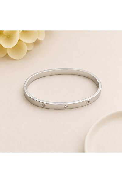 GlaMLo Accessories Fixed Bracelet in Stainless Steel Silver, Diameter 6 cm