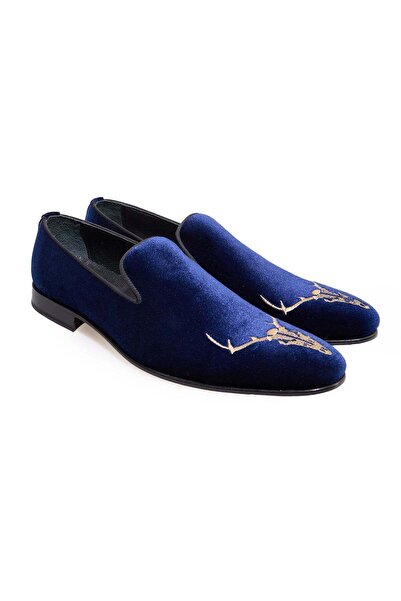 FRANCO CALVANI Dark Blue Color Laceless Genuine Leather Velvet Leather Sole M...