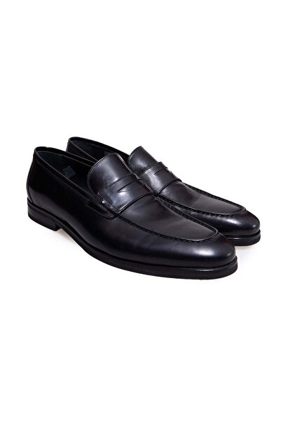 FRANCO CALVANI Black Color Laceless Genuine Leather Men's Shoes