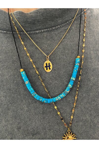 Hoop jewelery Turquoise Natural Stone Rope Necklace