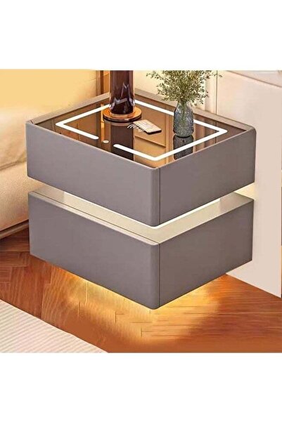 NKX Modern Bedside Nightstand Table with LED Mirror, Sensor Light, Wireless C...
