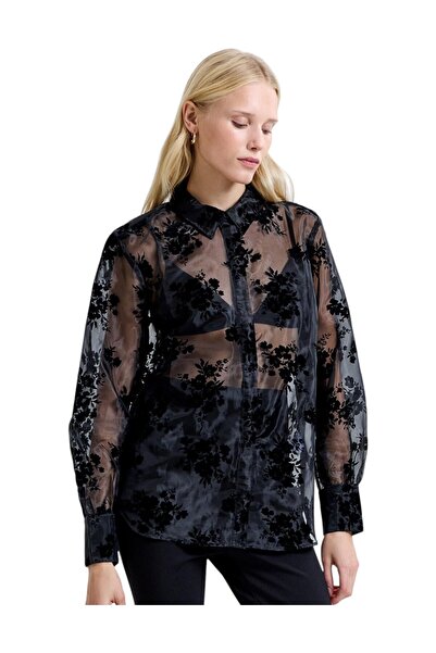 French Connection Women Mika Flocked Organza Floral Long Sleeve Shirt