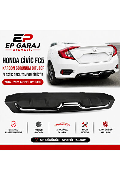 EP GARAJ OTOMOTİV Honda Civic FC5 2016-2021 Karbon Görünüm Arka Tampon Difüzörü