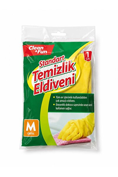 clean & fun Clean Fun Standart Temizlik Eldiveni Sarı Renk 4 Adet