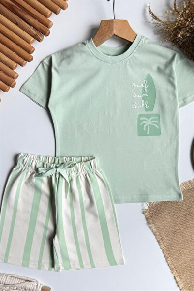 NOBLEKIDS Boy's Back Printed T-Shirt and Shorts Set Water Green