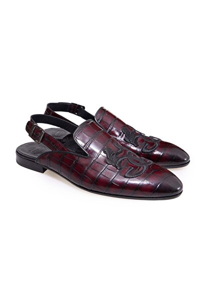 FRANCO CALVANI Burgundy Color Lace-Up Genuine Leather Leather Sole Men's Sandals