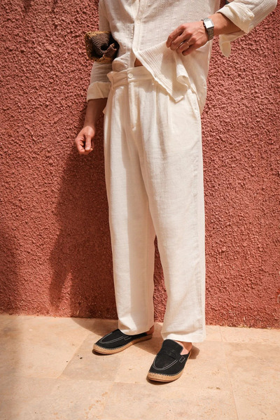 no7man Lira White 100% Cotton Men's Trousers