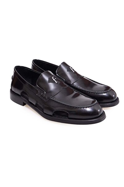 FRANCO CALVANI Black Color Laceless Genuine Leather Men's Shoes