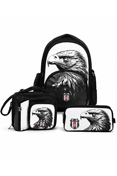 Beşiktaş Lisanslı Kartal Desenli 3'lü Okul Çantası Seti - Okul Çantası, Besle...
