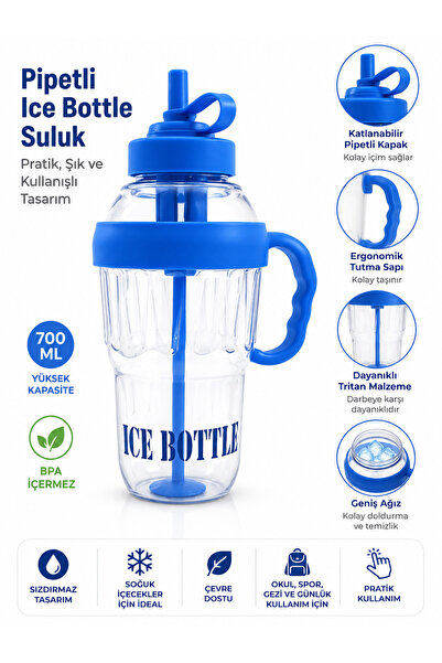 Miro Toys Ice Bottle Ice-Looking Flask with Straw - Luxurious Design for Cold...