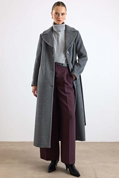 Olcay Mono Kapama Exclusive Long Coat Dark Gray 3175