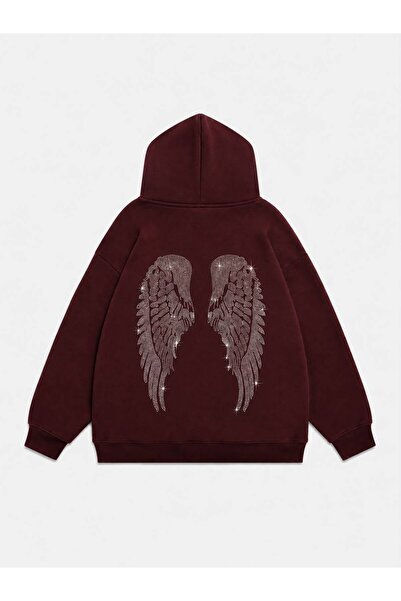 Mad&Calf Women's Wing Stone Printed Hooded Oversize Sweatshirt