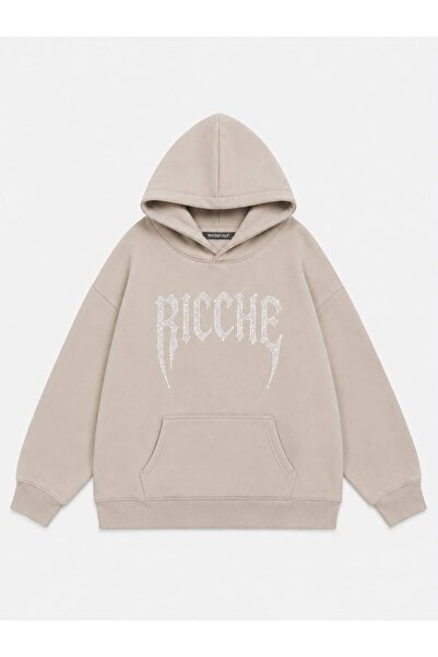 Mad&Calf Women's Ricche Stone Printed Hooded Oversize Sweatshirt
