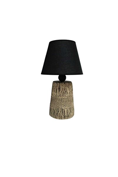 BSA LIGHTING JÜT MODERN BOHEM MASA LAMBASI (TAŞ GÖVDELİ)(SİYAH KONİK ABAJUR)
