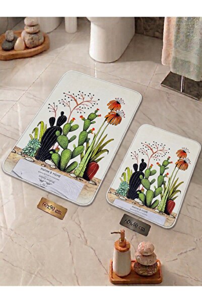 nnevora Set de 2 covorașe de baie 60x90 și 60x40 cm, covor moale de baie cu b...