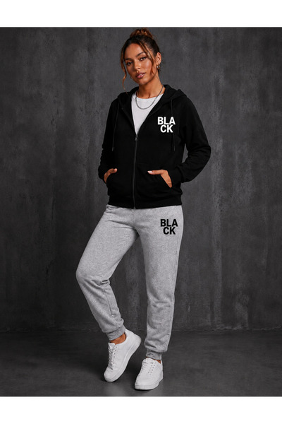 CLOTHES33 Hirka Tracksuit 2-Piece Combination Winter Shardoon Black Printed W...
