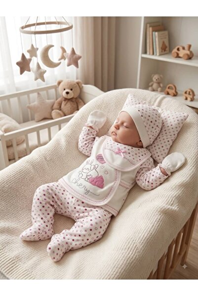 Efemkids 100% Cotton 5 Piece Baby Bodysuit Set Newborn Gift Set Teddy Bear