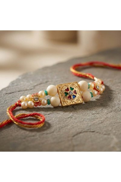 Generic Designer Pearl Rakhi Set for Brother – Pack of 2 | Traditional Raksha Bandhan Rakhi with Decorative Stone Work
