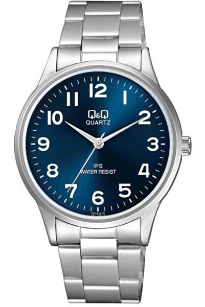 Q&Q Dial Navy Blue Strap Silver Color 40 mm Men's Wristwatch with Numbers