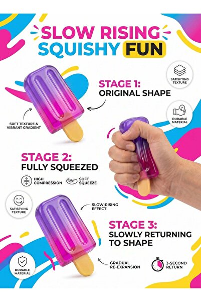 Needoh Squishy Toy 8.5cm Colorful Ice Cream Fidget Toy for Kids & Adults – Realistic Popsicle Stress Relief Toy | Translucent Malt Extract Sensory Gel Pack for Anxiety Control | Office Desk Accessory