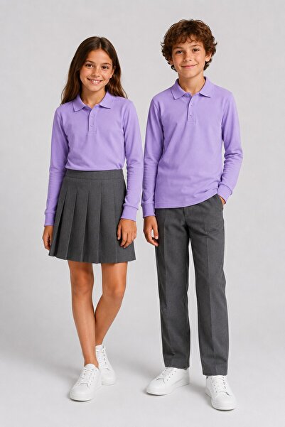 The Clover Girls & Boys Unisex Lilac 100% Cotton Polo Collar Long Sleeve 2-Pi...