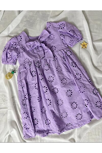 Tuffy Kids Kız Çocuk Lila Çiçekli Balon Kol Kloş Etekli Yazlık Elbise