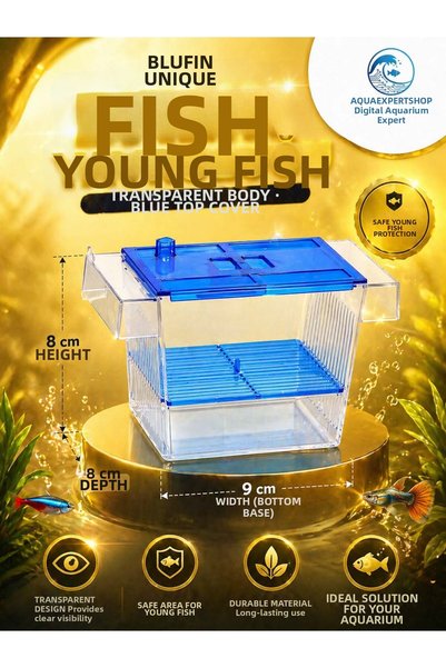 Aqua Expert حاضنة سمك فردية - سهلة التركيب - هيكل شفاف - غطاء أزرق