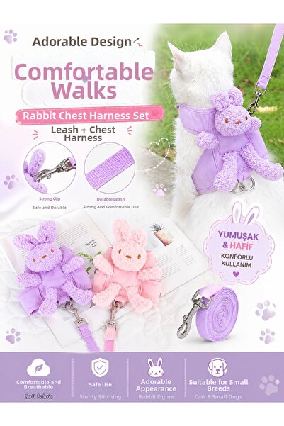 HAYHAYPETSHOP Rabbit Harness Set for Cats & Small Dogs Soft Plush Cute Travel...