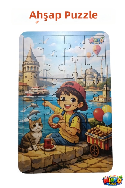 Minçu Toys 24 Piece Wooden Turkey Cities Puzzle – Famous Icons of Cities Educ...
