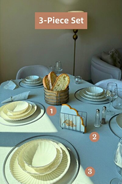 Edora Home Set of 3 Matte Silver 6-Piece Supla Cage Napkin Holder Round Bread...