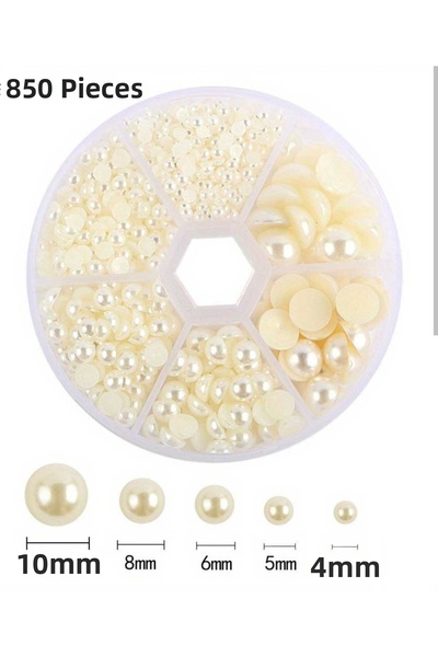 yiğit aksesuar 850 Pcs Cream Half Pearl Set Nail Gluing Making Kit
