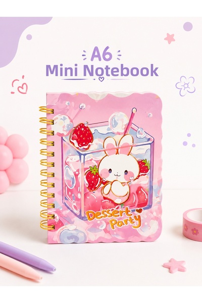 TOMBİ-X A6 Mini Notepad Kawaii Rabbit Pattern Spiral Notebook