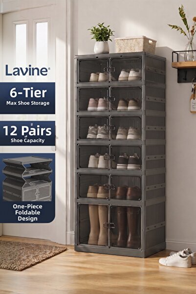 Lavine 6-Tier Accordion Shoe Rack with 12 Pairs Shoe Capacity, Folding Portab...