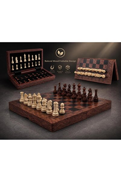 e-life shop Luxury Natural Wood Magnetic Chess Set 30X30 cm Foldable Premium ...