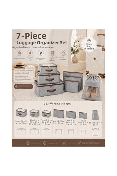 Pixue 7-Piece Leather Detailed Premium Luggage Organizer Set with Mesh Zipper...