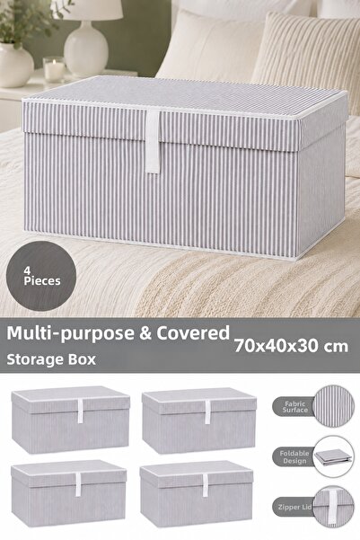 Meleni Home صندوق تخزين متعدد الأغراض منظم مع 4 أغطية ميجا بلس 70 × 40 × 30 س...