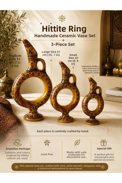 LOREMPBOX Hitit Ring Handmade Ceramic Vase Set of 3 – Decorative Object with ...