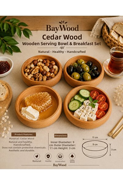 WoodBay 4-Piece Beech Wood Snack Bowl, Sauce Bowl, 11 Cm, Handmade Wooden Bow...