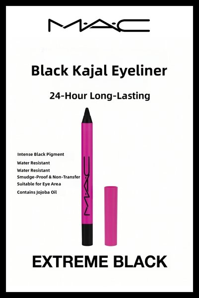 M.A.C Extreme Black Mini Eyeliner Black Kajal Eye Pencil 24-Hour Long-Lasting Waterproof Intensely Pigmented Non-Running Non-Smudging Suitable for Intra-Ocular Use with Jojoba Oil