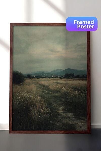 Zestia Vintage Wall Art Painting, Green Plain and Cloudy Sky Brown Framed No:...