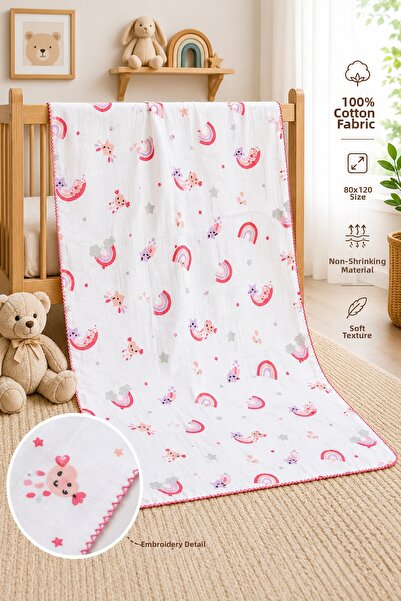 Sitilin Baby Girl Single Layer Muslin Swaddle Blanket with Pompom Summer Stro...
