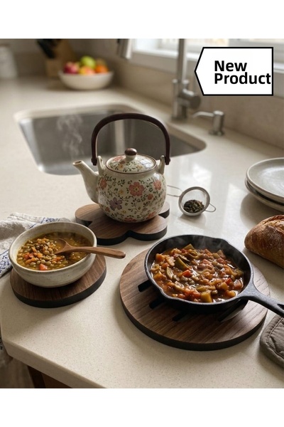RealWood 3-Piece Trivet - Water and Heat Resistant - Wood - Walnut Cdf