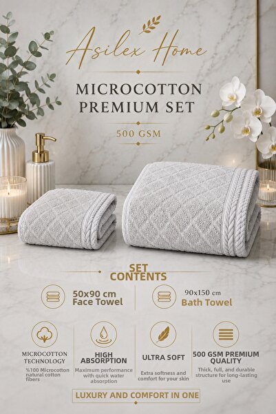 Asilex Home Collection Set de prosoape Microcotton Premium, 2 piese, ultra-mo...