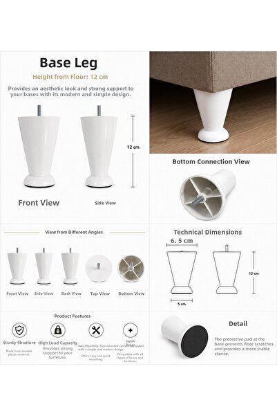 Büş Büş Aksesuar Furniture Leg, 12 Cm, Plastic Foot, Misline, Cabinet, Tv Uni...