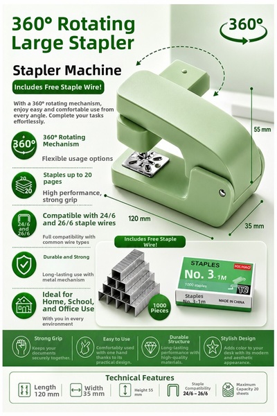 Artmaster ماكينة تدبيس خضراء 24/6 قطعة واحدة من فيكسبوينت P-4550 بألوان الباس...