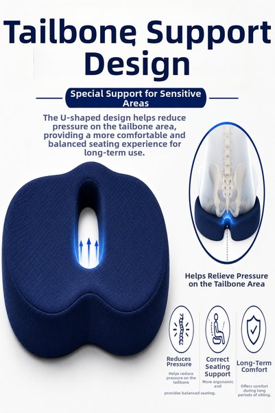 VISCORA Orthopedic Seat Cushion – Memory Visco Foam Coccyx Support Pillow, Ergonomic Office and Car Seat Cushion for Long-Sitting